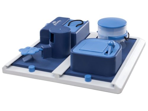 Interaktivt aktivitetslegetøj til gnavere i blåt, der stimulerer nysgerrighed og opmuntrer til leg. Perfekt til mental træning af mindre kæledyr som hamstre og mus.