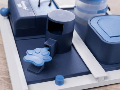 Intelligent fodermaskine til gnavere i blå farve, designet til at gøre fodring sjov og interaktiv. Perfekt til små kæledyr som hamstere og dværghamstere.