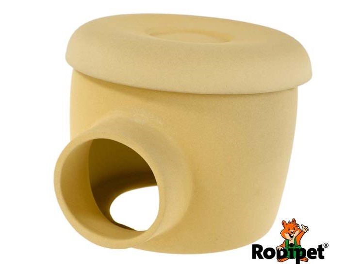25487 - rodipet® easyclean gobi keramik hus 1 | gnavernes univers Gnaverhus i beige fra rodipet, ideelt til små kæledyr som hamstere og mus. Designet med en indgang og en plads til at gemme sig, hvilket skaber tryghed og komfort til dit kæledyr. | gnavernes univers