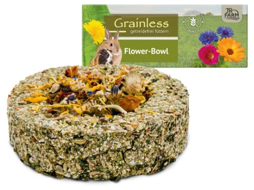 Grainless flower-bowl fra jr farm, en sund og velsmagende foderblanding til gnavere, fremstillet uden korn og beriget med tørrede blomster og urter. Ideel til kaniner og andre mindre kæledyr. | gnavernes univers