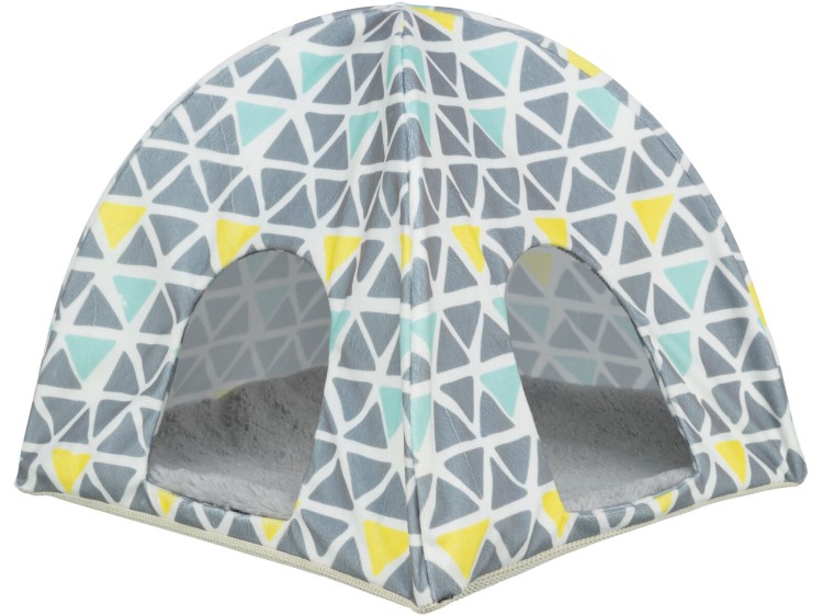 Tx62684 wigwam sunny 37x35x37 cm | gnavernes univers Hyggeligt og farverigt hule til gnavere, ideelt til små kæledyr som hamstere og mus. Fremstillet af blødt materiale med åndbare åbninger for komfort og sikkerhed. Perfekt til at skabe et trygt og hyggeligt miljø for dit kæledyr. | gnavernes univers