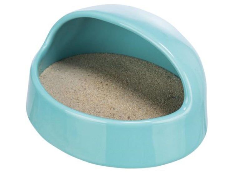 Tx63008 sand bath 16x8x14 cm turquoise 1 | gnavernes univers Sandbad til gnavere i en stilfuld blå farve, designet til at give dit kæledyr en sikker og komfortabel måde at pleje sin pels på. Ideel til hamstere og andre små dyr. | gnavernes univers