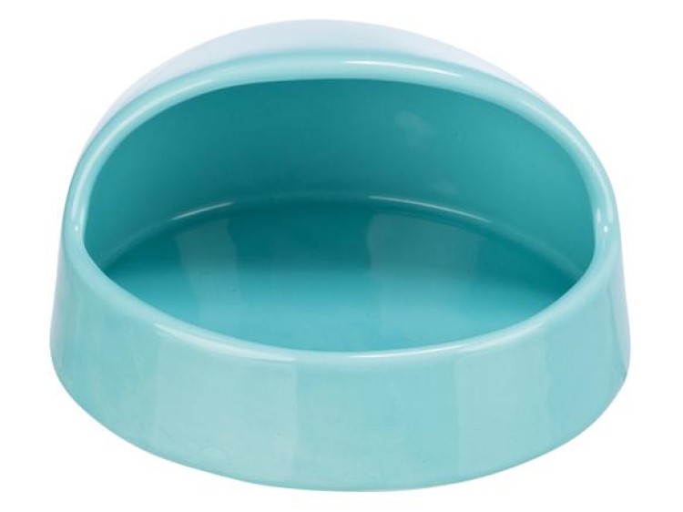 Tx63008 sand bath 16x8x14 cm turquoise 2 | gnavernes univers Skål til små kæledyr i blå keramik, ideel til gnavere og andre mindre kæledyr. Designet sikrer stabilitet og nem adgang til mad og vand. Perfekt til daglig brug. | gnavernes univers