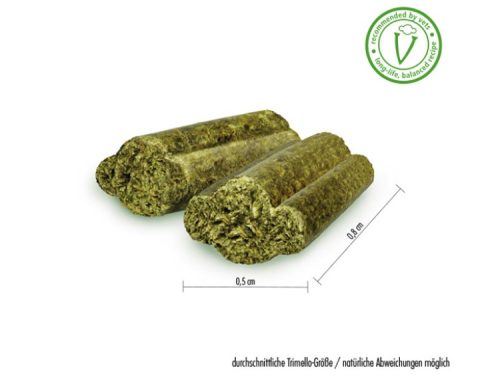 Naturlige gnaversnacks i form af pressede stænger, ideelle til gnavere som hamstere og marsvin. Sund og afbalanceret opskrift anbefalet af dyrlæger. Størrelse: 0,5 cm x 0,8 cm.