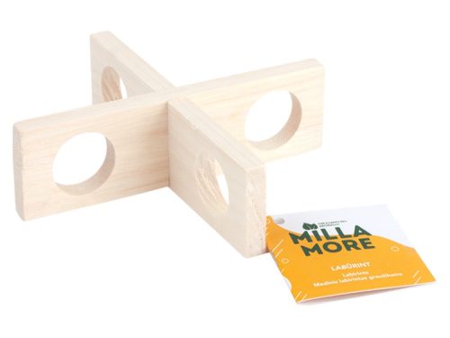 Labyrint til gnavere fra Milla More, lavet af naturligt træ, designet til at stimulere leg og aktivitet hos mindre kæledyr.