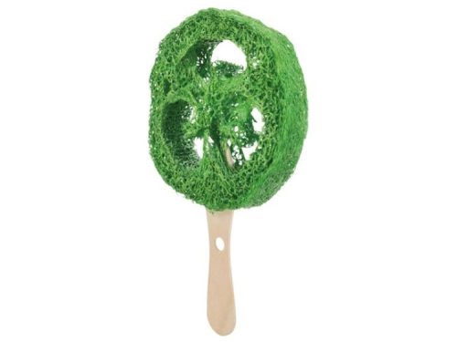 Grøn legetøjsfrugt til gnavere, ideel til leg og aktivitet, fremstillet med en træholder for nem håndtering. Perfekt til at stimulere små kæledyrs nysgerrighed og leg. | gnavernes univers