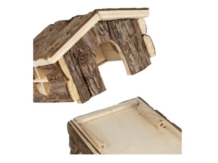 210302 - flamingo keldry 25,5x22x20 cm 1 | gnavernes univers Hus til gnavere i naturligt trædesign, ideelt til hamstere og dværghamstere. Perfekt til at skabe et trygt og hyggeligt miljø for dit kæledyr. Robust konstruktion med indgang og plads til leg. | gnavernes univers