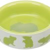 Skål til gnavere i grøn og hvid med sjove silhuetter, ideel til vand eller mad. Perfekt til hamstere, marsvin og andre små kæledyr. | gnavernes univers