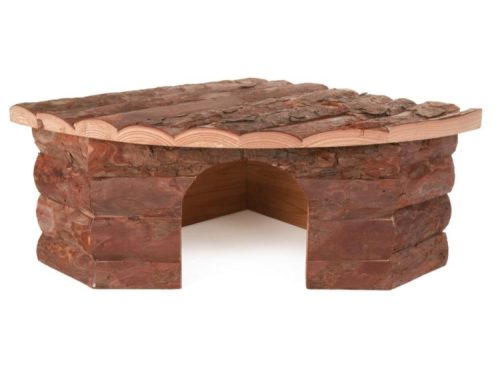 Hjørnehus i træ til gnavere, ideelt til hygiejnisk skjul og leg. Fremstillet af naturligt træ, der skaber en komfortabel og sikker bolig for mindre kæledyr. Perfekt til guinea pigs, hamstere og andre gnavere. | gnavernes univers