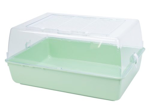 Gnaverhus med låg i mintgrøn farve, ideelt til små kæledyr som hamstere og mus. Robust design med ventilationsgitter for optimal luftcirkulation. Perfekt til indendørs brug. | gnavernes univers