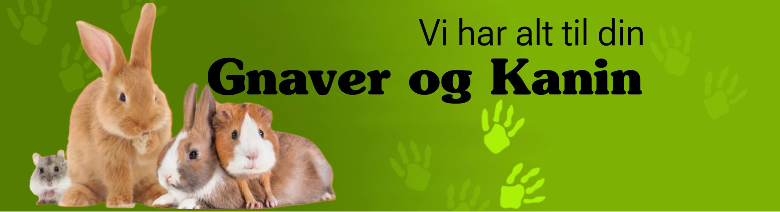 Billede af forskellige gnavere og kaniner med teksten "vi har alt til din gnaver og kanin", der fremhæver sortimentet af udstyr til små kæledyr. | gnavernes univers