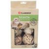 Flamingo roll and play legetøj til små kæledyr, bestående af 6 naturlige kugler lavet af kokosfibre og blade. Ideelt til gnavere som kaniner og marsvin for underholdning og leg. | gnavernes univers