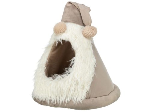Sød og hyggelig gnaverhule formet som en nissehue, ideel til små kæledyr som hamstere og mus. Lavet af blødt materiale med en lækker pelskant, der giver komfort og varme. Perfekt til at skabe et trygt og sikkert miljø for dit kæledyr. | gnavernes univers