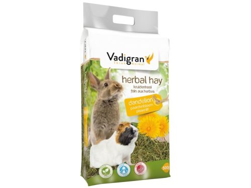 Vadigran herbal hay med dandelion er et sundt og naturligt hø til gnavere og mindre kæledyr. Pakken indeholder 500g kvalitets hø, beriget med urter, der fremmer dyrenes velvære og trivsel. Ideel til kaniner og marsvin.
